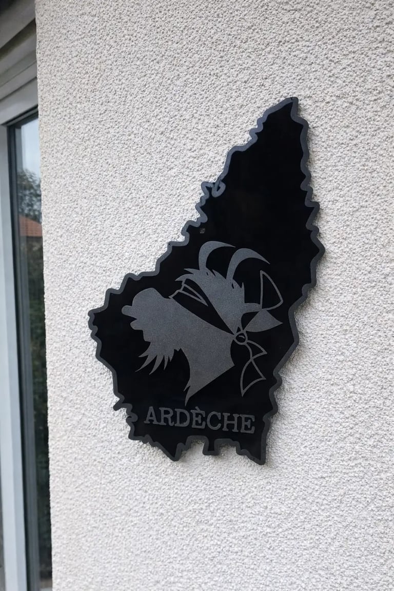 gravure en forme du département de l'ardèche sur de l'acrylique