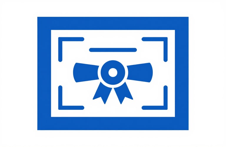 A minimalist flat icon representing an educational certificate or diploma, using #2E6DA8 blue and clean white lines, signifying expertise and qualification.