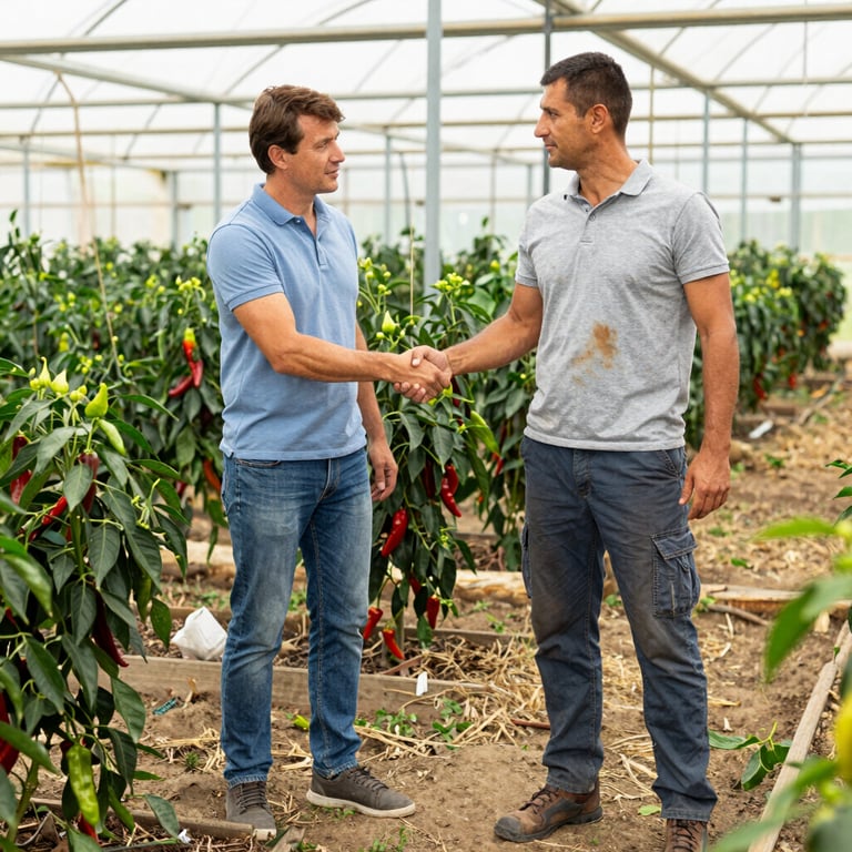 Technician remotely monitoring and adjusting agricultural robot settings on a tablet.