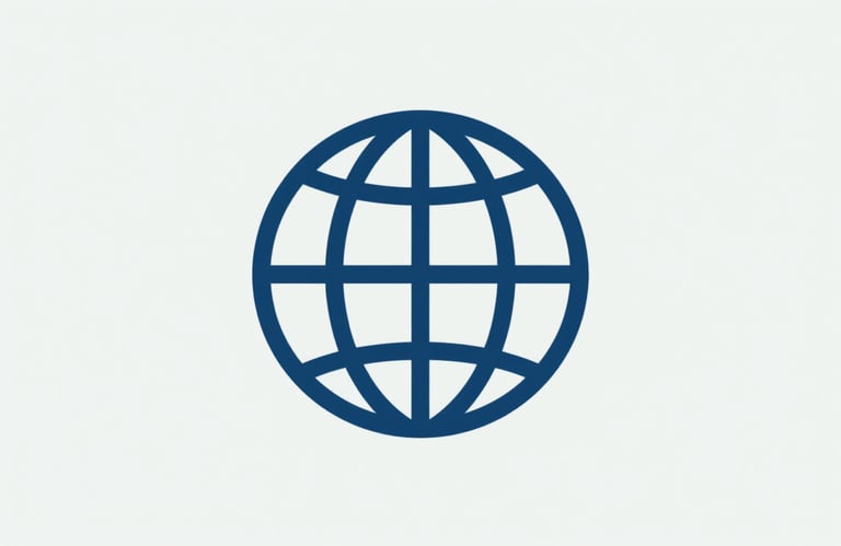 A minimalist, professional icon of a stylized globe with geometric connections, rendered in #3A6B8F against a light #F1F4F9 background.