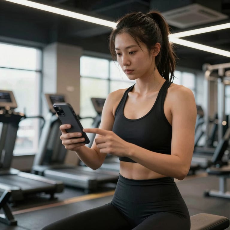 Close-up of a confident athlete sharing content on social media with branded gear.