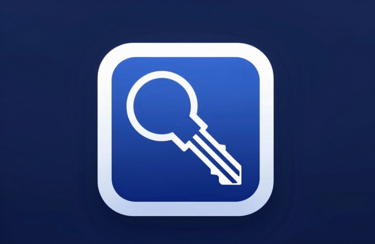 A close-up of a digital security key icon in a sleek, minimalist tech style. Colors: #0F1C2E and #2C528B.