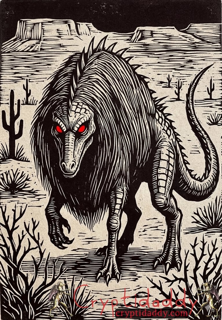 Dark cryptid artwork of the Chupacabra, a legendary monster from folklore and paranormal cryptid