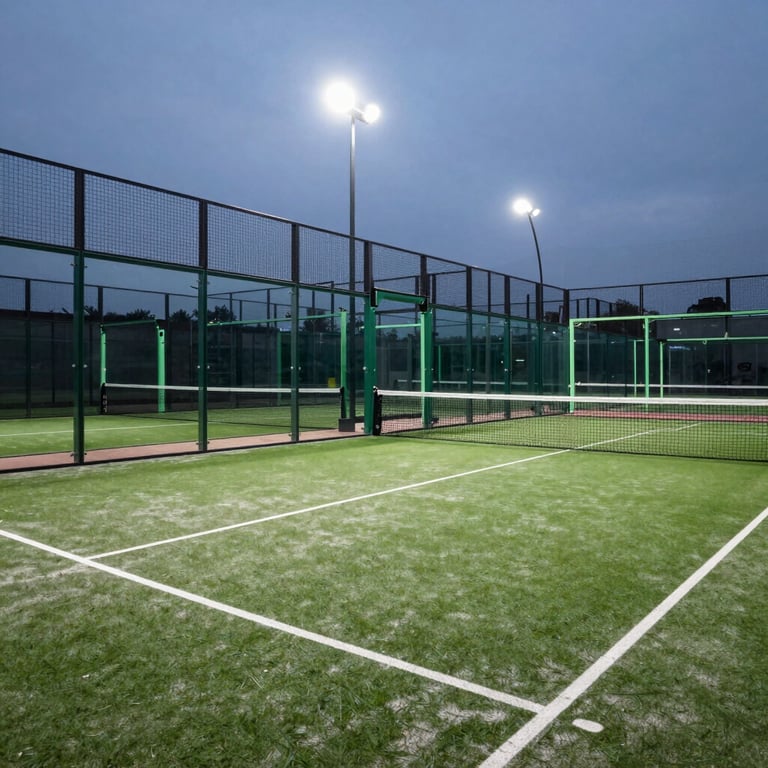 Macro shot of high-density textured artificial turf for padel courts in a soft teal green color, professional sports surfacing.
