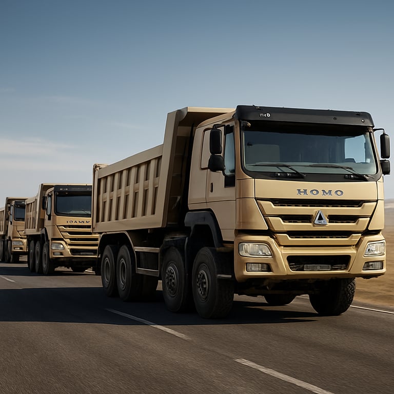 a row of yellow and blue construction machines