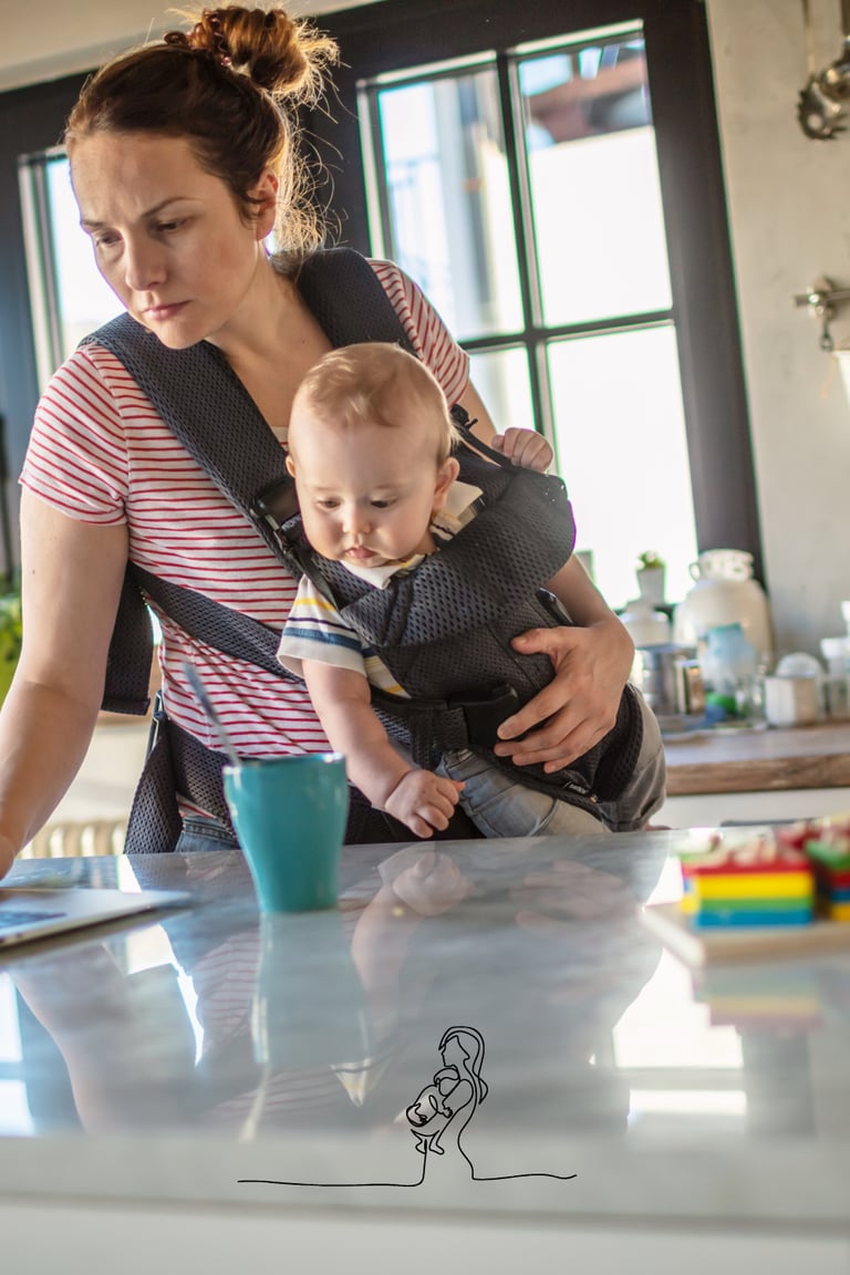 Mom juggling kids and work