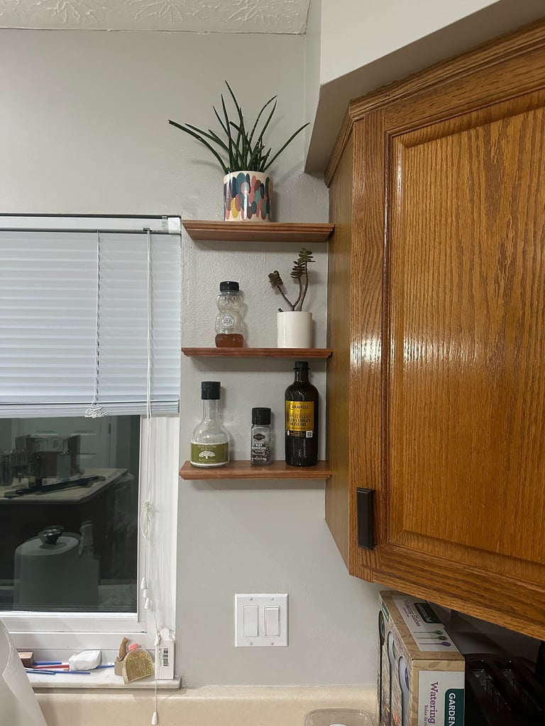 DIY floating shelves installed by beginner homeowner