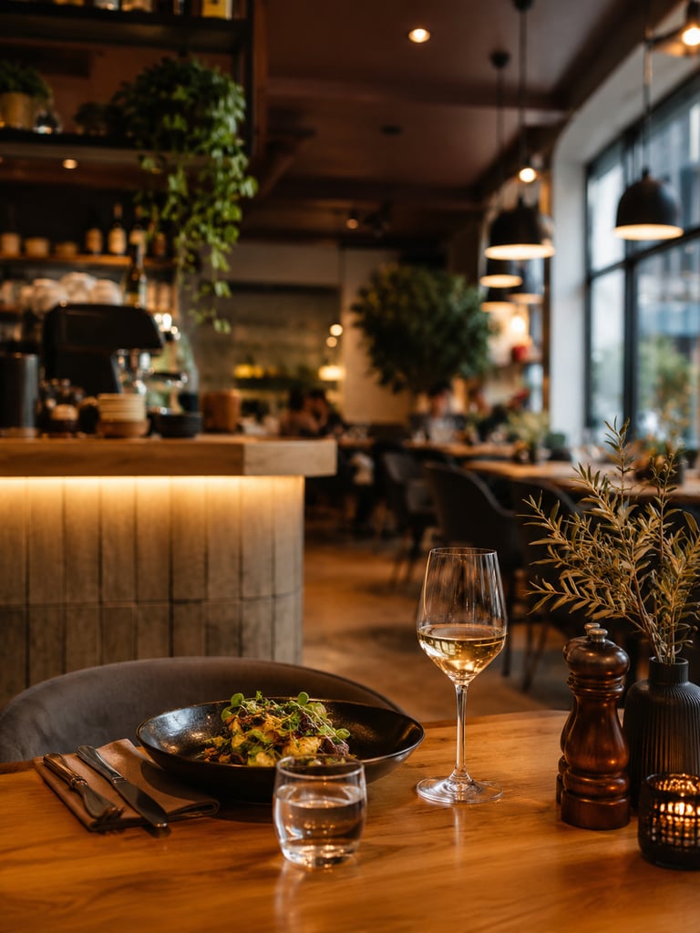 Modern restaurant table setting for hospitality marketing services