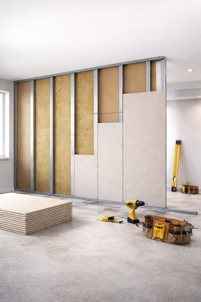 Instalación de muros en drywall para oficinas