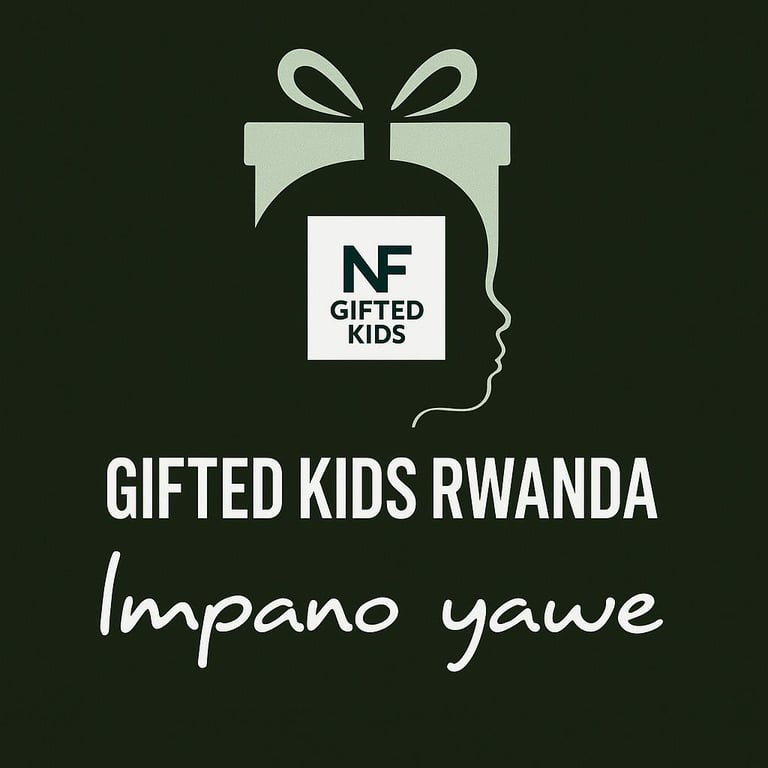 Gifted Kids Rwanda logo featuring a gift box and child's profile with the text Impano yawe.