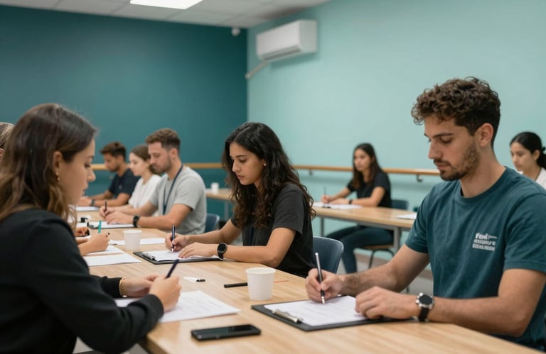 An organized and professional registration area in a Spanish / Latin American dance school, clean and modern aesthetic with Deep Teal and Soft Aqua details.