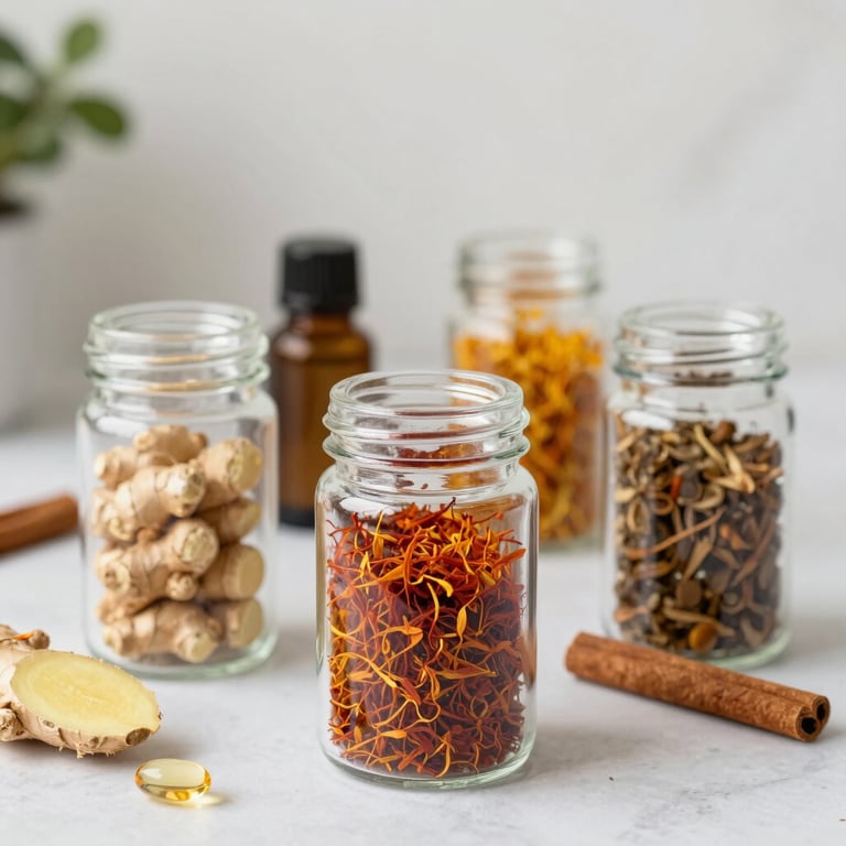 A cozy flat lay of wellness supplements and a notebook on a soft pink background.