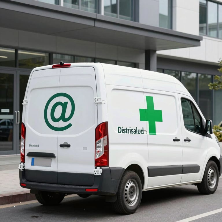 Close-up of medical supplies neatly arranged on shelves ready for shipment.