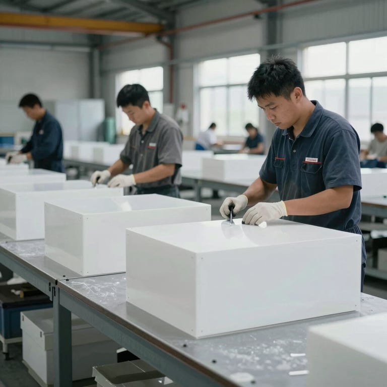 Close-up of a sleek, custom-cut acrylic display piece glowing under soft lighting.