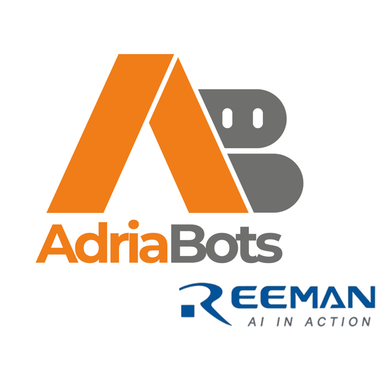 AdriaBots and Reeman AI in Action logo featuring orange and grey robotics branding elements.