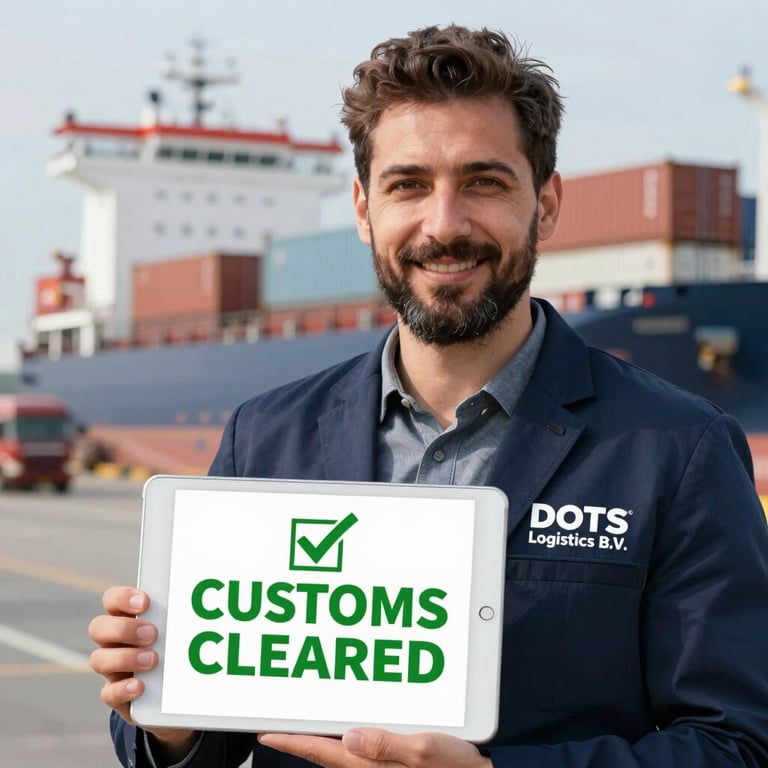 Customs officers inspecting shipment documents at a busy port.