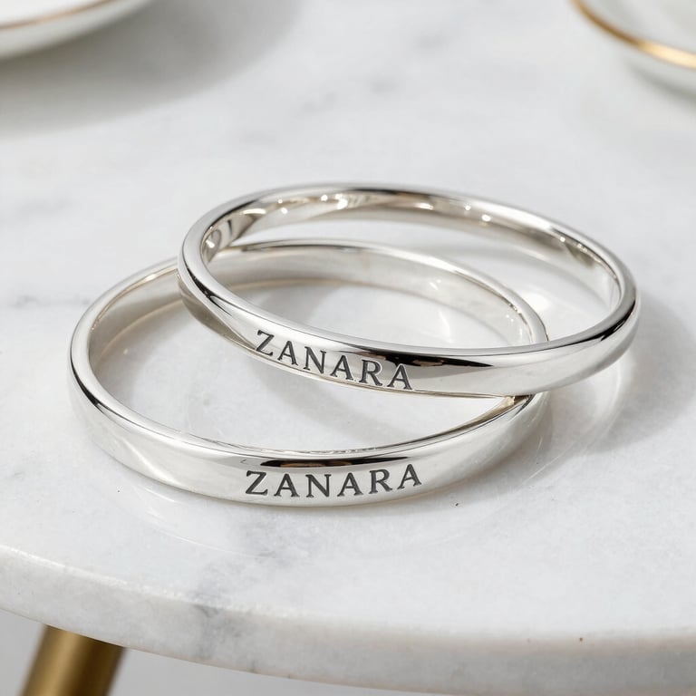 Set of silver bracelets with clean lines and a matte finish, arranged on a black velvet cloth.