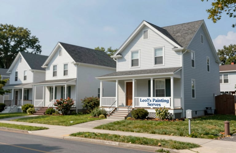 A photo of a local Connecticut neighborhood street with beautifully maintained homes, signifying the community Leo's Painting serves.