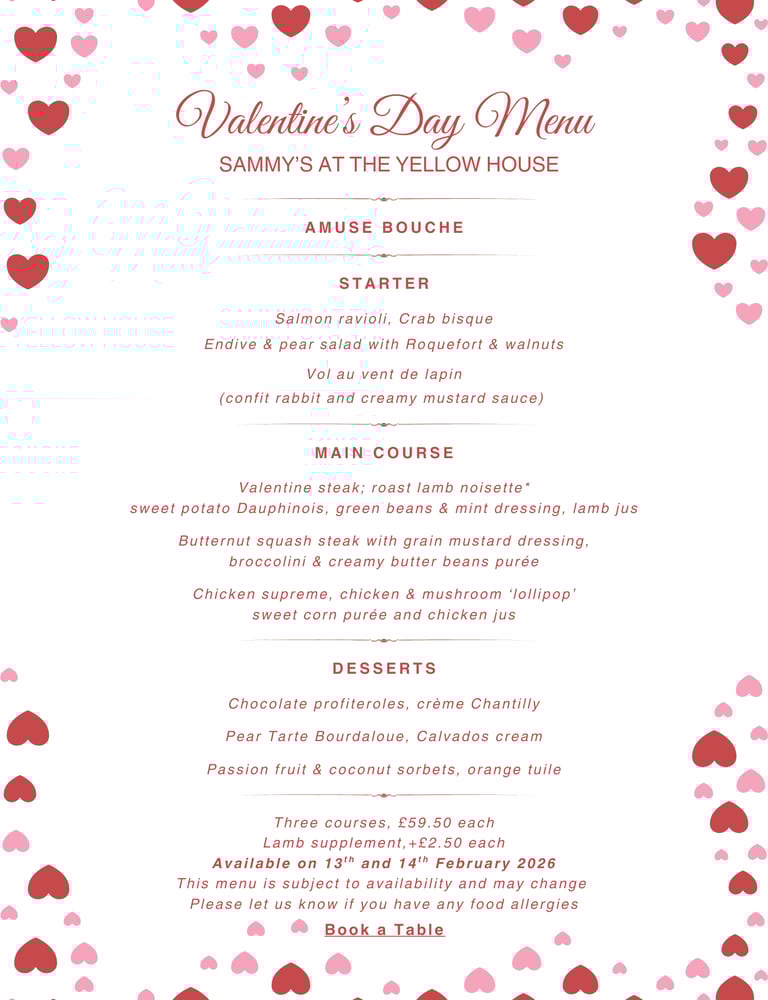 Sammy's Valentine's Day Menu