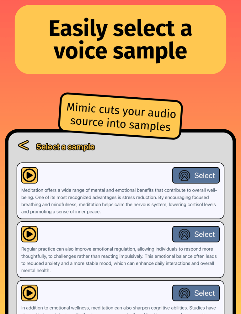 Easily select a voice sample