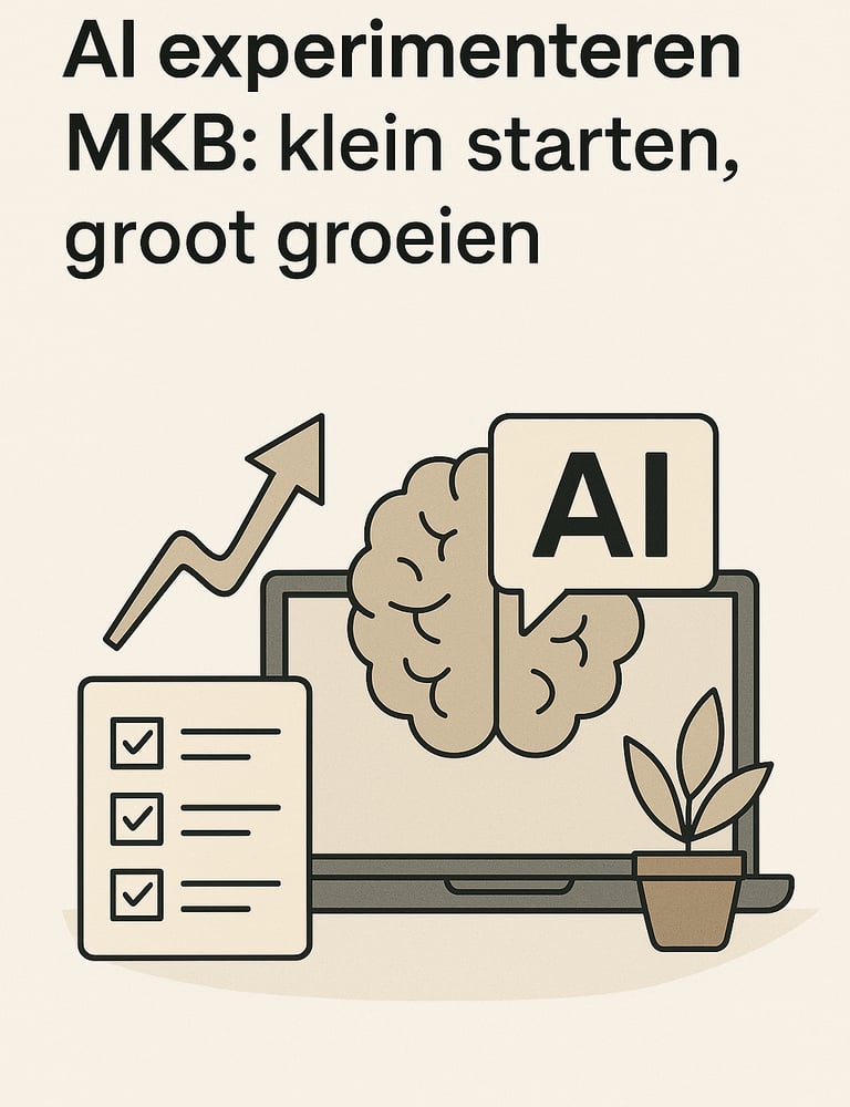 "Minimalistische illustratie van AI experimenteren in het MKB.