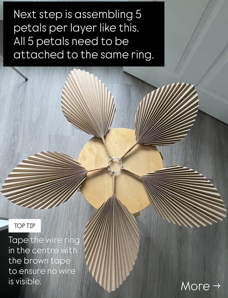 flower petal layer for DIY paper lampshade, around the wire ring