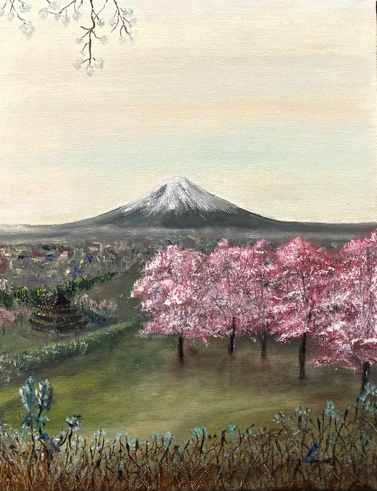Mt Fugi Japan 35.56 x 27.94 cm Oil on Canvas In Private Collection