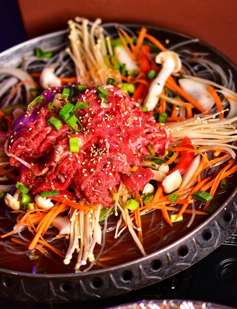 a plate of food bulgogi beef and vegetables