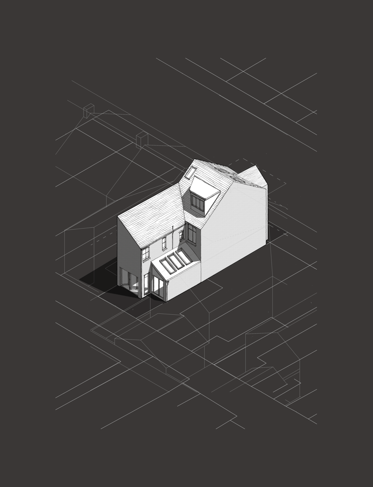 Typical York terrace house rear extension and dormer loft conversion with roof lights
