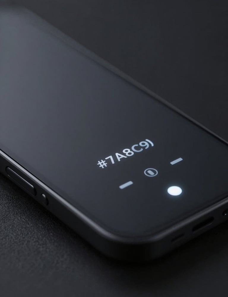 A dark, moody macro shot of a sleek, futuristic hardware product interface with subtle, glowing LED indicators. Colors: #7A8C9E and #0A1118.