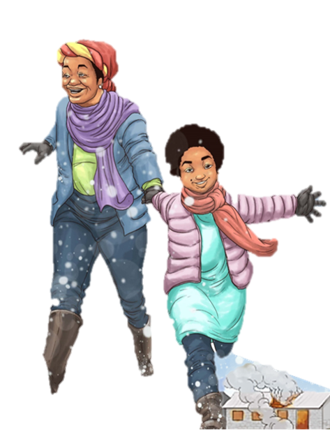 Adanah and Grandma characters in Snowy Joy