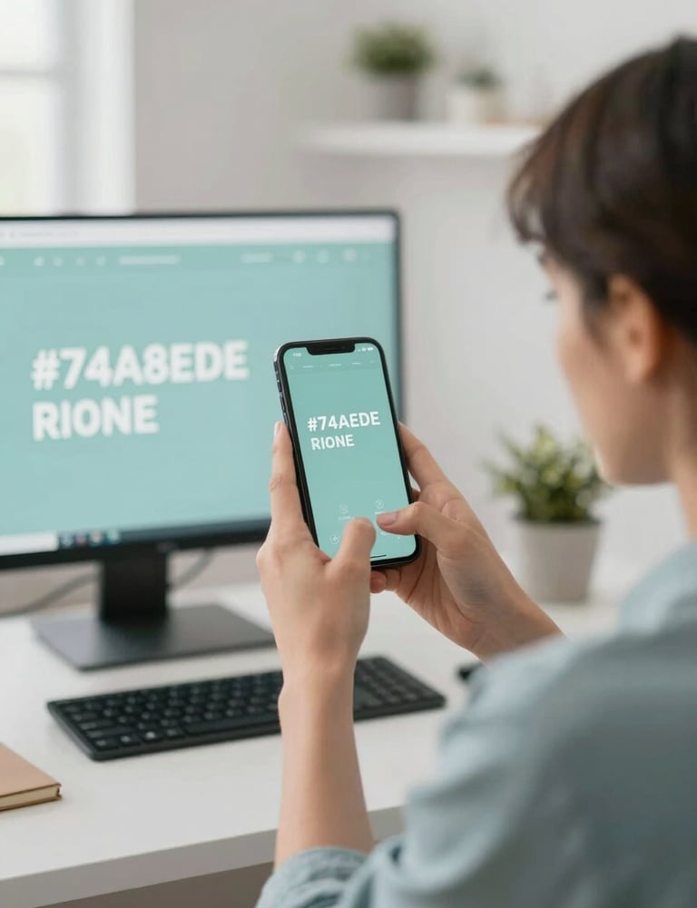 A social media manager capturing content on a phone during a photoshoot, trendy agency vibe, natural daylight, minimalist workspace, featuring brand colors like #74A8AE.