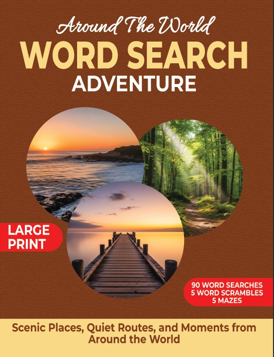 Large print travel word search book cover