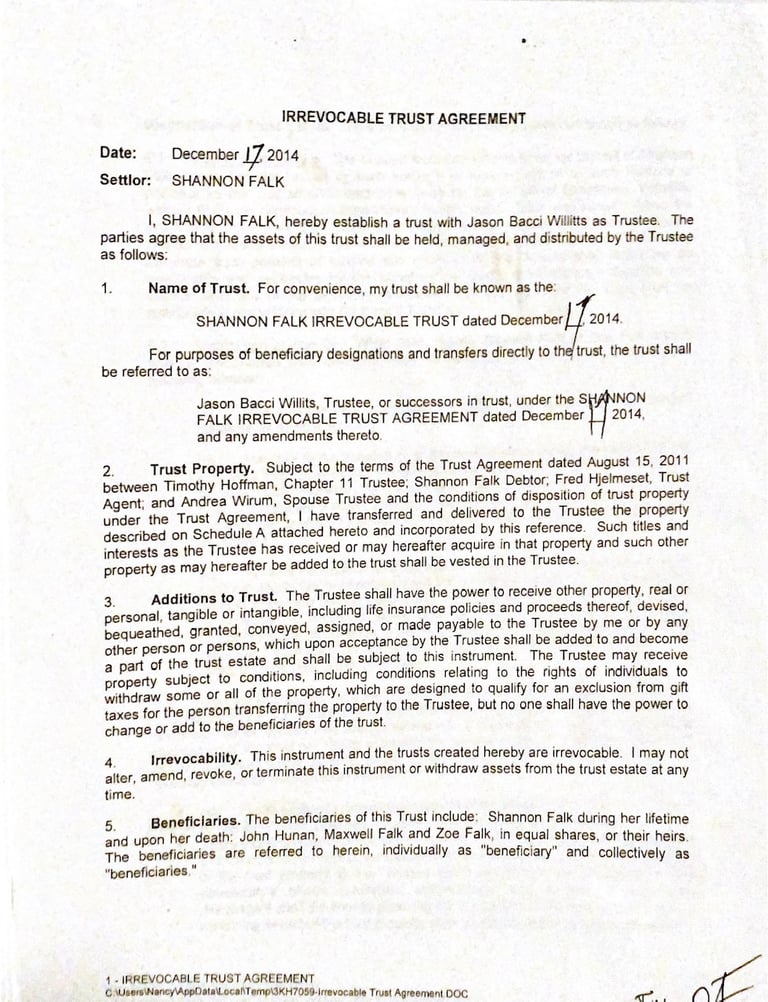 Add Jason Willitts 3 months later and you add Max and Zoe Falk 3 Forged Willitts Trusts