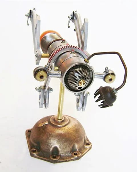 View 1 of metal creature named Anglopper by Santa Barbara Sculptor Tal Avitzur.