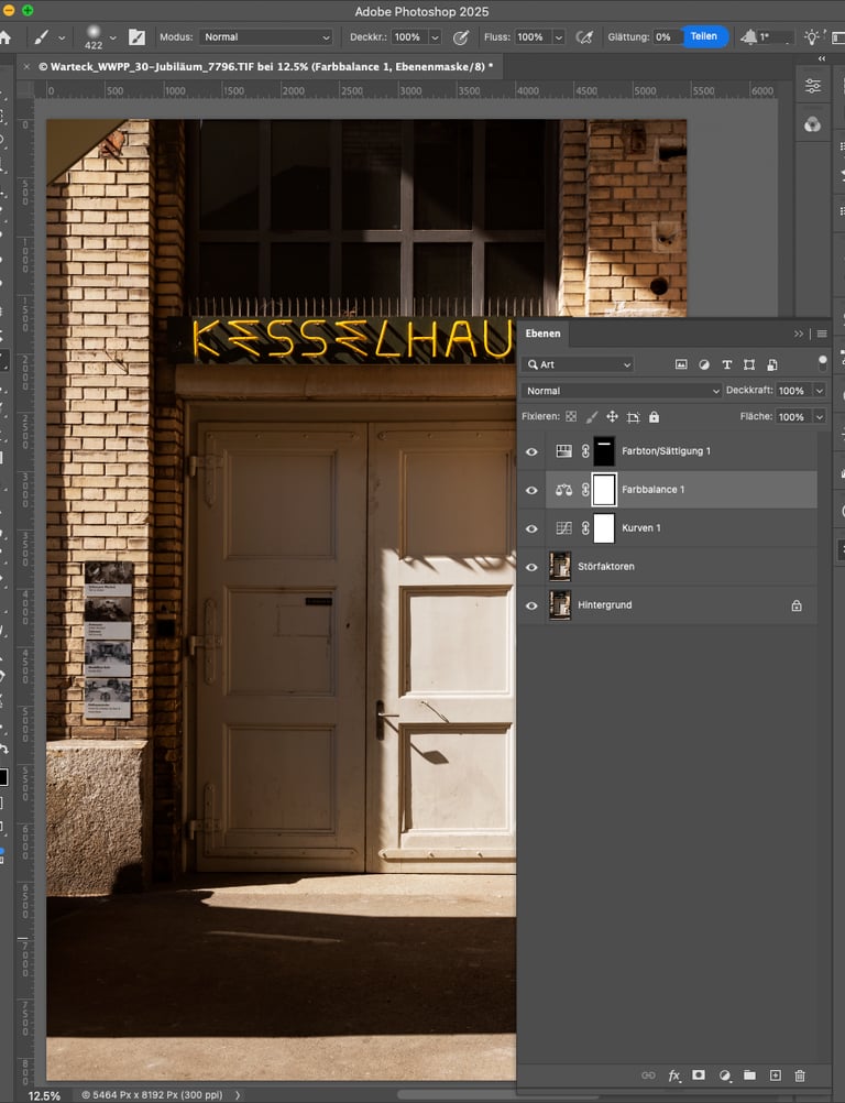 Photoshop-Arbeitsfläche mit Ebenen – Beispiel aus dem Kurs Grundlagen Photoshop Basel.