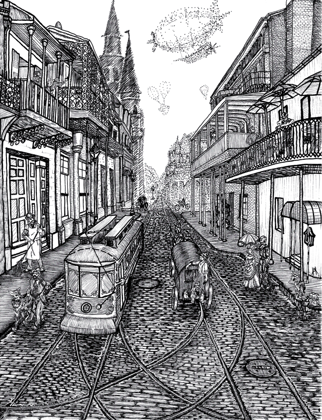 black and white pen and ink illustration Steampunk Roleplaying narrative concept based on contemporary photo Victorian city