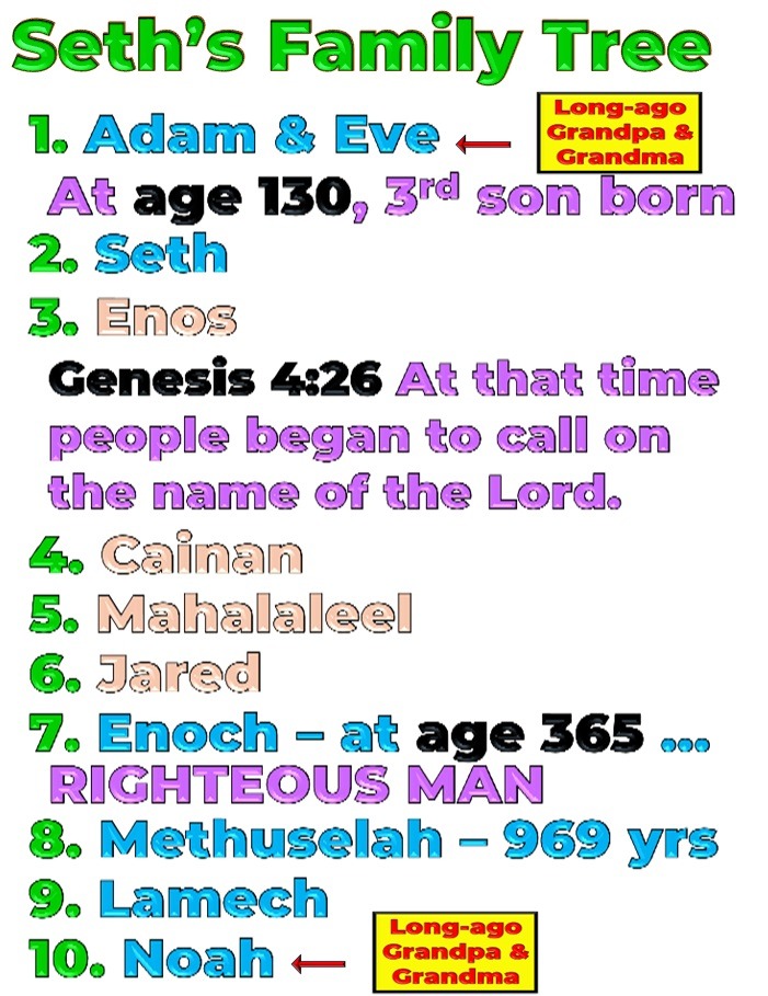 Descendants of Seth list, 3D, designed by Debbie Dunn using PowerPoint