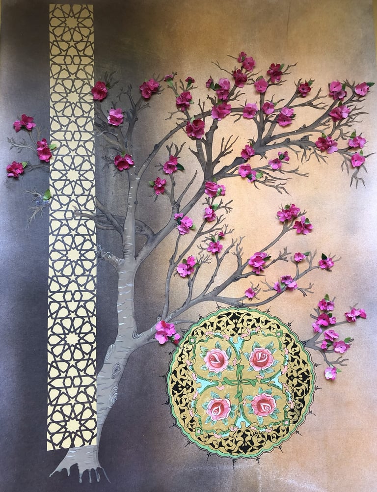 Agaç-madolyon katı ve tezhip çalışması