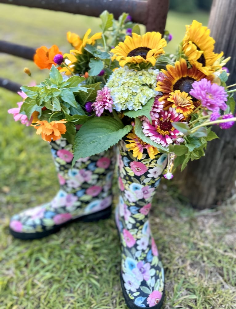 Our flowers and real farmer boots