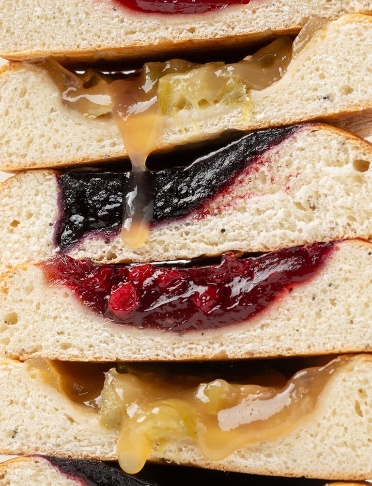 cut buns with berry filling