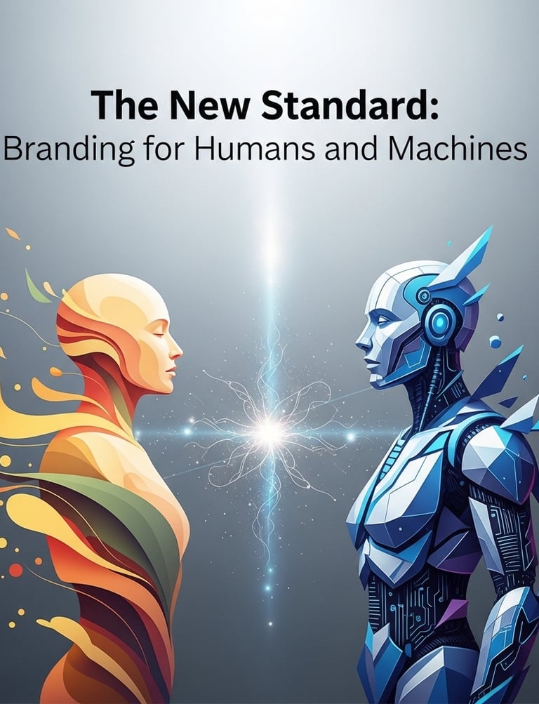 Digital illustration of a human profile and an AI robot facing each other for modern branding standards.