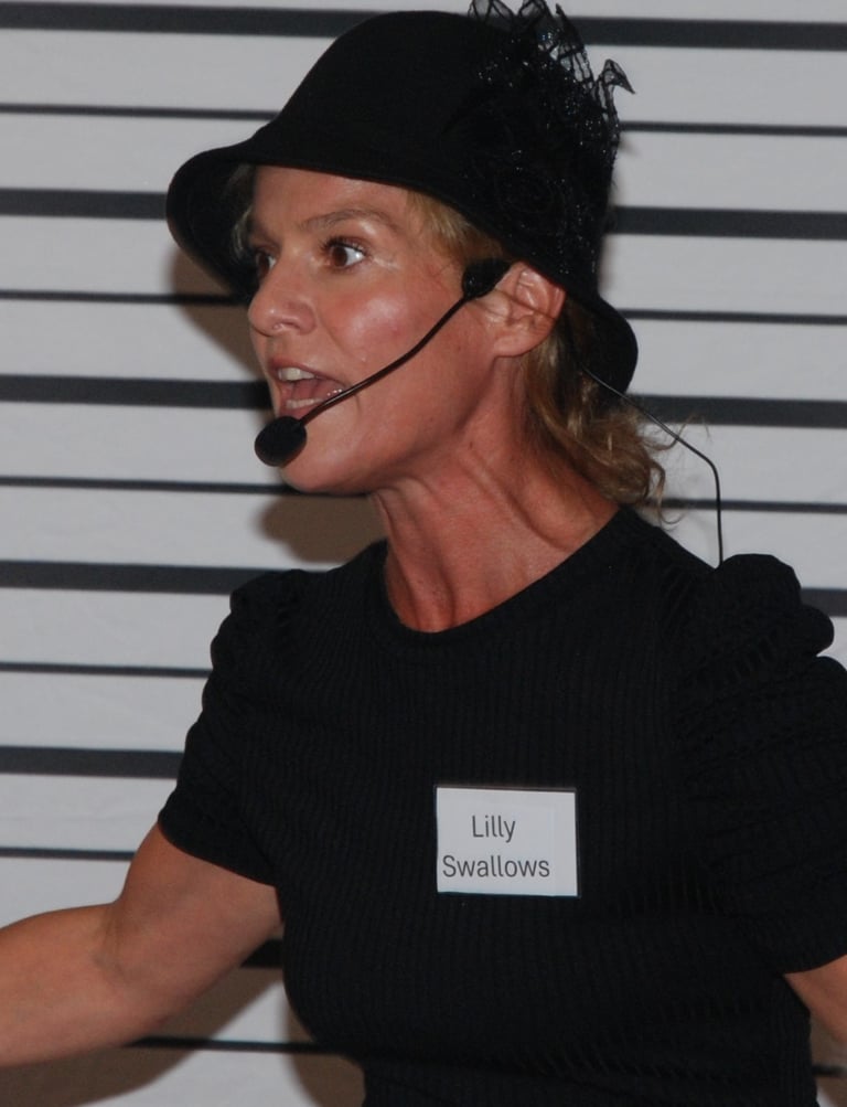 a woman in a black hat and a black hat