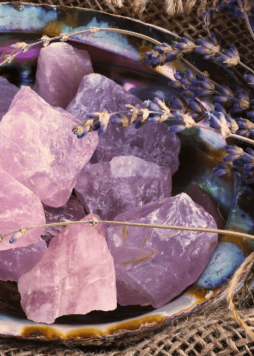 pink crystals with lavender