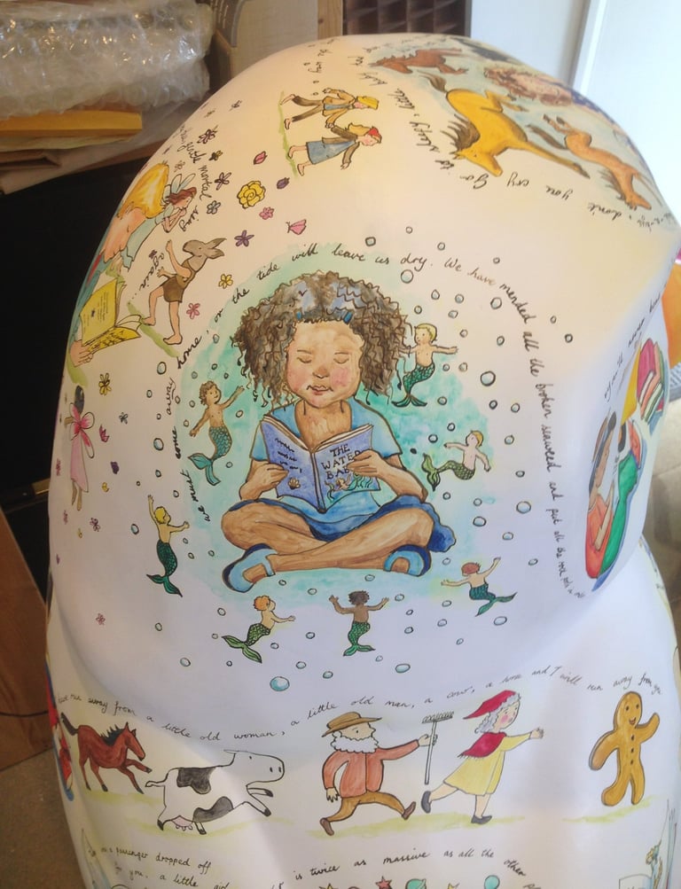 Laura Fearn's owl sculpture, sponsored by Waterstones, detail.