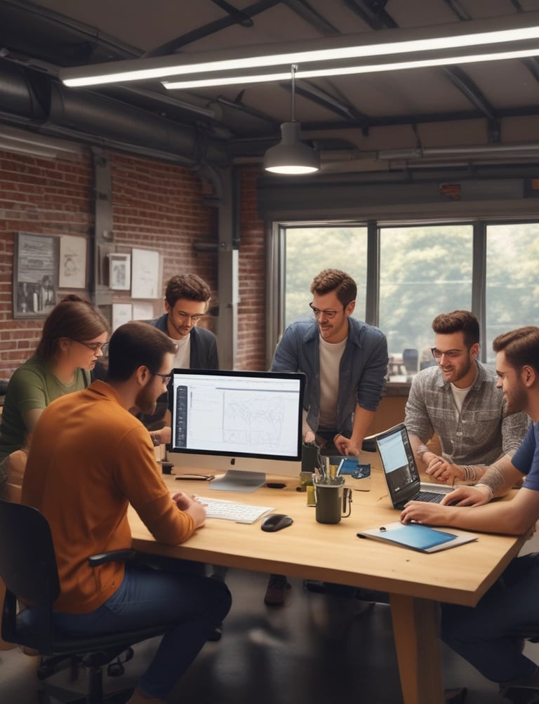 a group of people standing in a server room