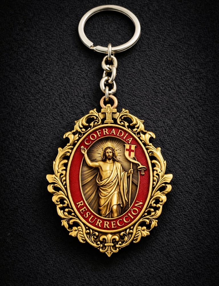 llavero para cofradia de la resurrección acabado dorado