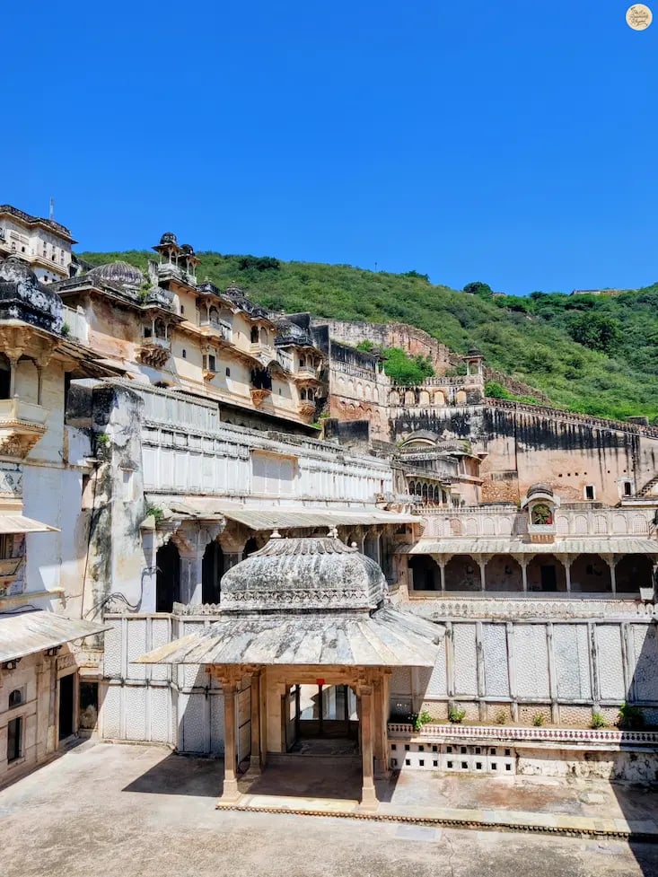 View of Garh Palace Bundi from the Badal Mahal terrace, showcasing its grand layered architecture and royal charm.