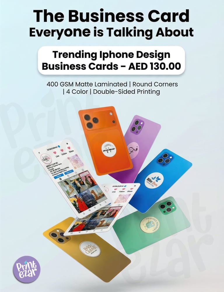 iPhone Design Business Cards: 400gsm Matte Laminated. Trending Design! AED 130.00 Free Delivery UAE