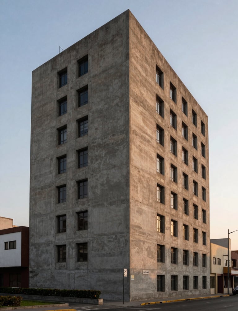 Plano vertical de la residencia Casuarinas, mostrando la transición perfecta entre el volumen de concreto y el paisaje de Lima a la hora azul.